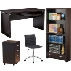 Home Square 4 Piece Set With Bookcase Office Chair Desk And Mobile File Cabinet