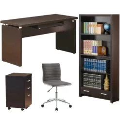 Home Square 4-Piece Set With Bookcase Mobile File Cabinet Office Chair And Desk