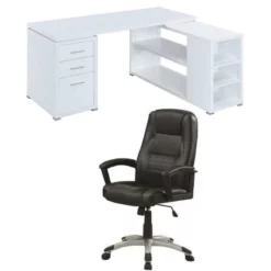 Home Square 2 Piece Set With L-Shaped Writing Desk And Ergonomic Office Chair