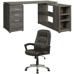 Home Square 2 Piece Furniture Set With L Shaped Desk And Ergonomic Office Chair