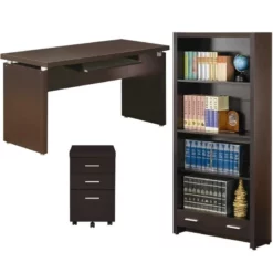 Home Square 2 Piece Set With Computer Desk Bookcase And Mobile File Cabinet