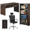 Home Square 4 Pc Set With Desk Bookcase Office Chair And Mobile File Cabinet -CYMAX Sales 2419092 L
