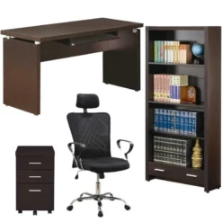 Home Square 4 Pc Set With Desk Bookcase Office Chair And Mobile File Cabinet
