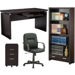 Home Square 4 Piece Set With Desk Mobile File Cabinet Bookcase & Office Chair