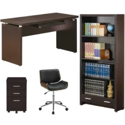 Home Square 4 Pc Set With Mobile File Cabinet Bookcase Office Chair And Desk