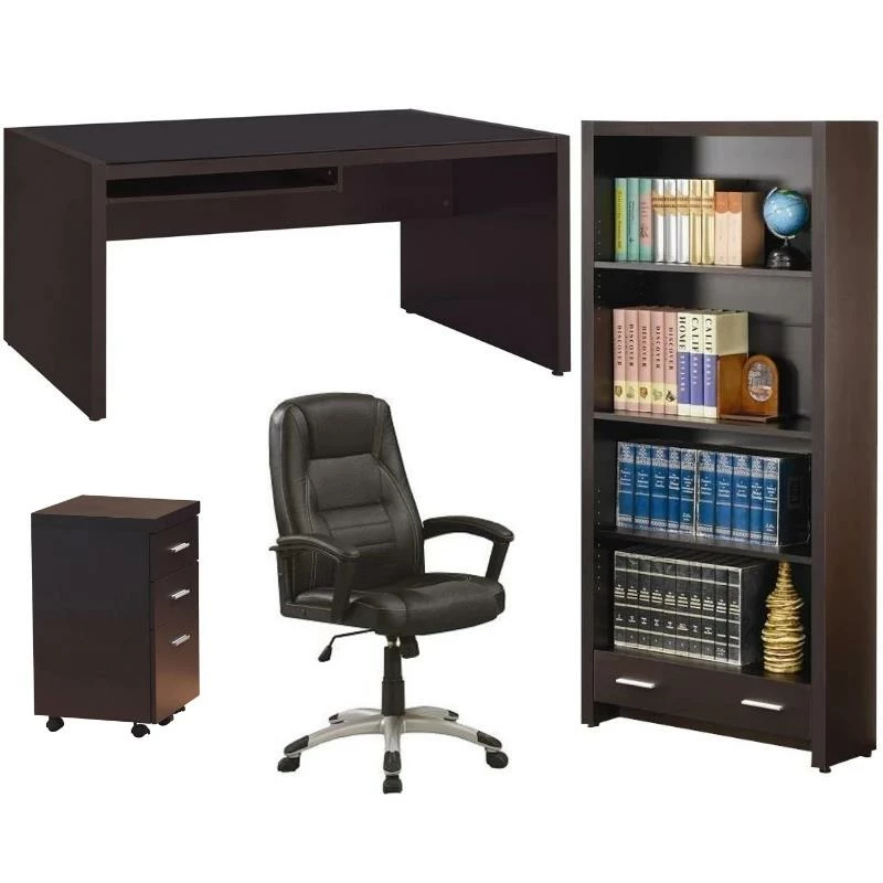 Home Square 4 Pc Set With Desk Mobile File Cabinet Bookcase & Office Chair 3 Home Square 4 Pc Set With Desk Mobile File Cabinet Bookcase & Office Chair