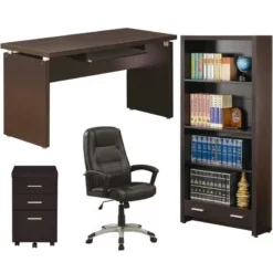 Home Square 4 Piece Set With Desk Bookcase Mobile File Cabinet & Office Chair
