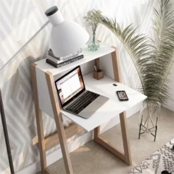 Furniture Of America Gase Farmhouse Wood Fold Down Desk In White Oak -CYMAX Sales 2426039 5 L 1