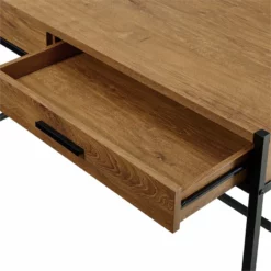 Caffoz 2-Drawer Wood/Metal Writing Desk With Shelve In Mahogany Brown -CYMAX Sales 2426110 3 L