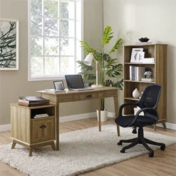 Caffoz Newport Series Wood Computer/Writing Desk With Drawer In Gold Oak -CYMAX Sales 2426121 4 L