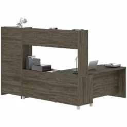 Pemberly Row 3 Piece Wooden L Shaped Writing Office Set In Walnut Gray -CYMAX Sales 2426281 3 L