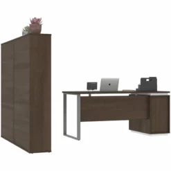 Pemberly Row 3 Piece Wooden Single Pedestal Office Set In Antigua And White 10 Pemberly Row 3 Piece Wooden Single Pedestal Office Set In Antigua And White -CYMAX Sales 2426301 3 L