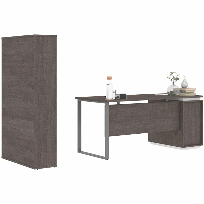 Pemberly Row 2 Piece Wooden Single Pedestal Office Set In Bark Gray And White 6 Pemberly Row 2 Piece Wooden Single Pedestal Office Set In Bark Gray And White - Image 4