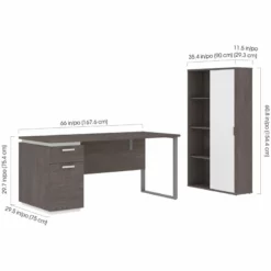 Pemberly Row 2 Piece Wooden Single Pedestal Office Set In Bark Gray And White -CYMAX Sales 2426311 4 L