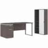 Pemberly Row 2 Piece Wooden Single Pedestal Office Set In Bark Gray And White -CYMAX Sales 2426311 L