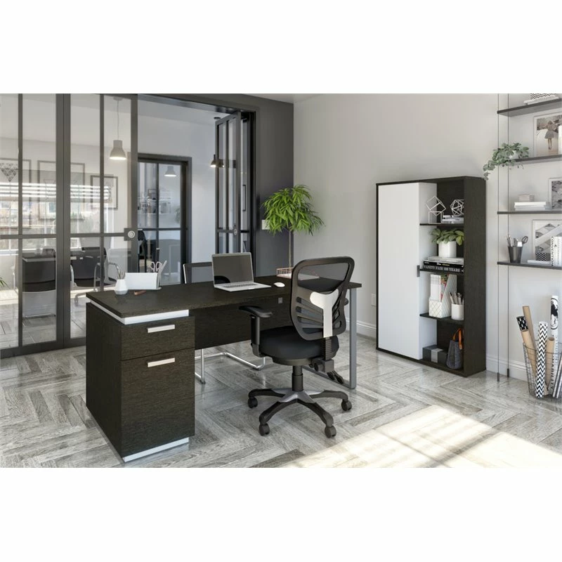 Pemberly Row 2 Piece Wooden Single Pedestal Office Set In Deep Gray And White 4 Pemberly Row 2 Piece Wooden Single Pedestal Office Set In Deep Gray And White - Image 2
