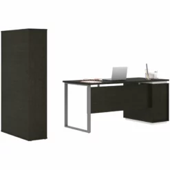 Pemberly Row 2 Piece Wooden Single Pedestal Office Set In Deep Gray And White 10 Pemberly Row 2 Piece Wooden Single Pedestal Office Set In Deep Gray And White -CYMAX Sales 2426312 3 L