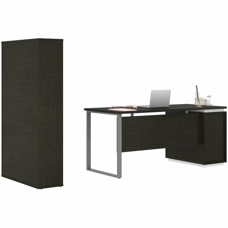 Pemberly Row 2 Piece Wooden Single Pedestal Office Set In Deep Gray And White 6 Pemberly Row 2 Piece Wooden Single Pedestal Office Set In Deep Gray And White - Image 4