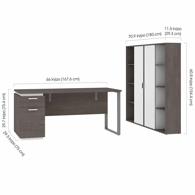 Pemberly Row 3 Piece Wooden Single Pedestal Office Set In Bark Gray And White 7 Pemberly Row 3 Piece Wooden Single Pedestal Office Set In Bark Gray And White - Image 5