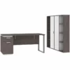 Pemberly Row 3 Piece Wooden Single Pedestal Office Set In Bark Gray And White 2 Pemberly Row 3 Piece Wooden Single Pedestal Office Set In Bark Gray And White -CYMAX Sales 2426314 L
