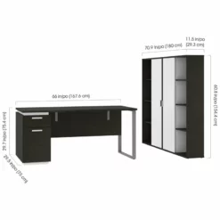 Pemberly Row 3 Piece Wooden Single Pedestal Office Set In Deep Gray And White -CYMAX Sales 2426315 4 L