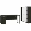 Pemberly Row 3 Piece Wooden Single Pedestal Office Set In Deep Gray And White -CYMAX Sales 2426315 L