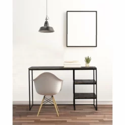 Spitiko Homes Writing Desk Natural Oak Wood & Metal / 48x24x30 -CYMAX Sales 2435353 4 L 1