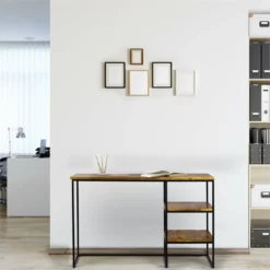 Spitiko Homes Writing Desk Natural Oak Wood & Metal / 48x24x30