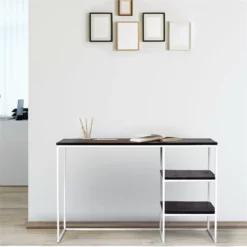 Spitiko Homes Writing Desk Natural Oak Wood & Metal / 48x24x30 -CYMAX Sales 2435357 3 L 1