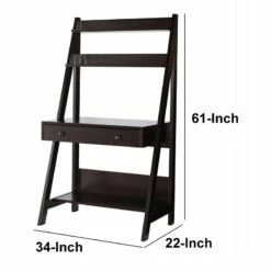 Maklaine 33.5" Contemporary 3 Open Shelves Wood Ladder Home Office Desk In Brown 15 Maklaine 33.5" Contemporary 3 Open Shelves Wood Ladder Home Office Desk In Brown -CYMAX Sales 2436867 10 L