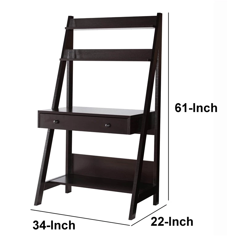 Maklaine 33.5" Contemporary 3 Open Shelves Wood Ladder Home Office Desk In Brown 9 Maklaine 33.5" Contemporary 3 Open Shelves Wood Ladder Home Office Desk In Brown - Image 7