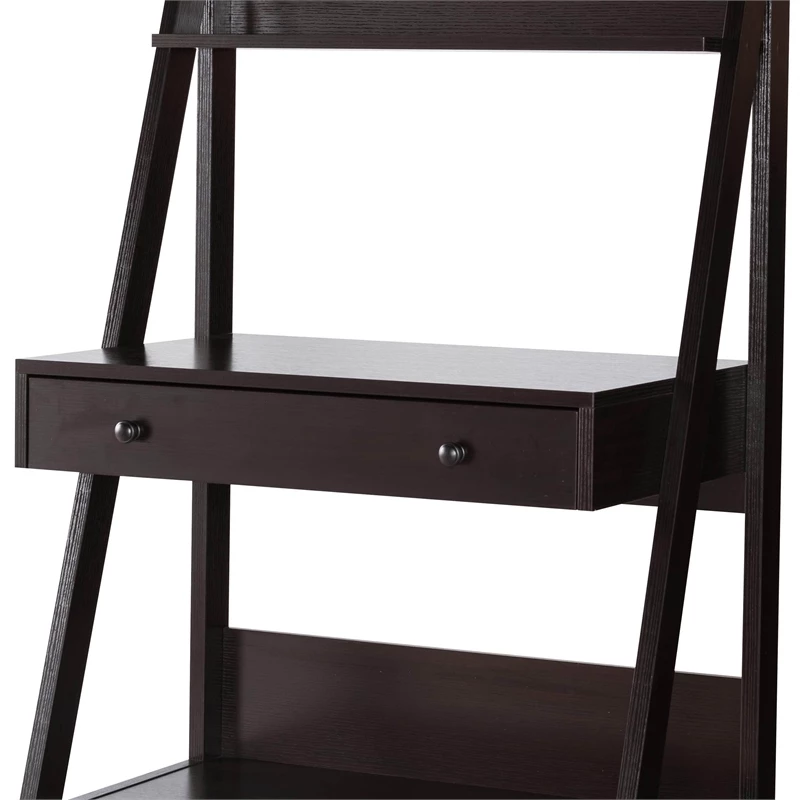 Maklaine 33.5" Contemporary 3 Open Shelves Wood Ladder Home Office Desk In Brown 5 Maklaine 33.5" Contemporary 3 Open Shelves Wood Ladder Home Office Desk In Brown - Image 3