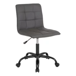 Scranton & Co Contemporary Faux Leather Mid Back Tufted Swivel Chair In Gray