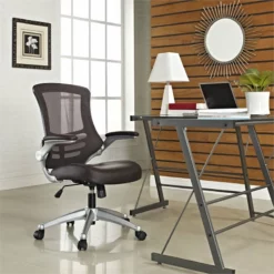 Scranton & Co Modern Faux Leather Mesh Office Chair In Brown -CYMAX Sales 2437853 3 L