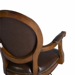 FurnitureR Hetty Faux Leather Upholstered & Rubber Wood Office Chair In Brown -CYMAX Sales 2440250 3 L
