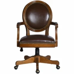 FurnitureR Hetty Faux Leather Upholstered & Rubber Wood Office Chair In Brown