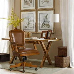 FurnitureR Kerri Faux Leather Upholstered & Wood Office Chair In Brown -CYMAX Sales 2440277 7 L