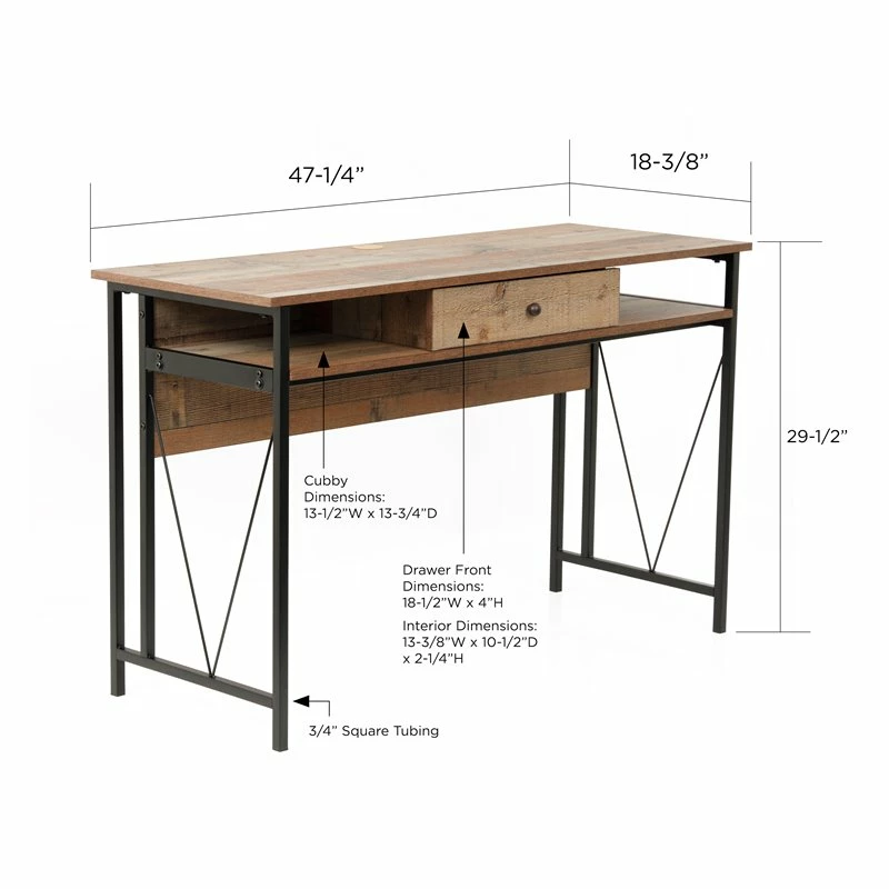 OS Home And Office Furniture 1-Drawer Wood Home Study Desk In Barnwood Brown 9 OS Home And Office Furniture 1-Drawer Wood Home Study Desk In Barnwood Brown - Image 7