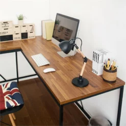 Klair Living Olympus Contemporary Wood And Metal Corner Desk In Oak 12 Klair Living Olympus Contemporary Wood And Metal Corner Desk In Oak -CYMAX Sales 2443596 2 L