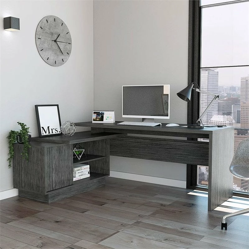 RST Brands Emery Composite Wood Modern L-Shaped Desk - Mahogany 4 RST Brands Emery Composite Wood Modern L-Shaped Desk - Mahogany - Image 2