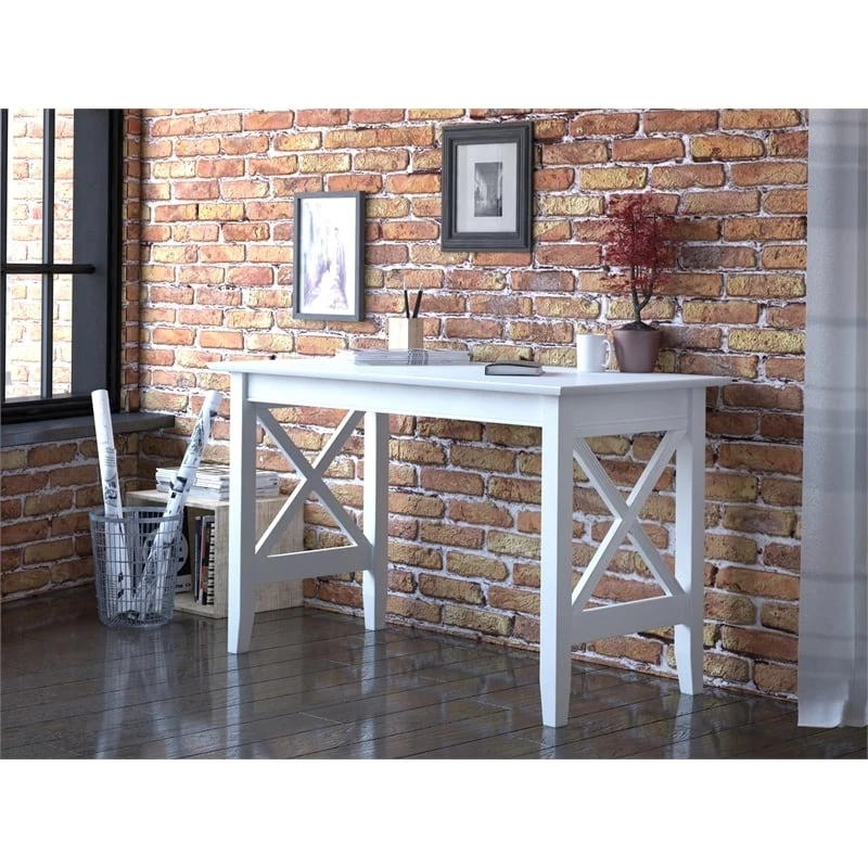 Pemberly Row Crossed Design Modern Solid Wood Writing Desk In White 7 Pemberly Row Crossed Design Modern Solid Wood Writing Desk In White - Image 5