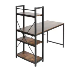 Pemberly Row Contemporary Wood Computer Desk With Bookshelves In Brown -CYMAX Sales 2452305 32 L