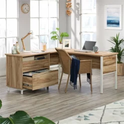 Sauder Portage Park Engineered Wood L-Shape Desk In Kiln Acacia Finish -CYMAX Sales 2454344 5 L
