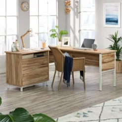 Sauder Portage Park Engineered Wood L-Shape Desk In Kiln Acacia Finish -CYMAX Sales 2454344 6 L