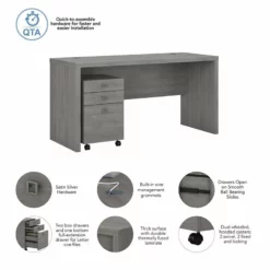 Echo Credenza Desk With Mobile File Cabinet In Modern Gray - Engineered Wood -CYMAX Sales 2461691 2 L