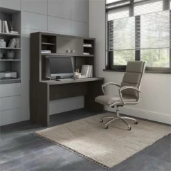 Echo 60W Credenza Desk With Hutch In Gray Sand - Engineered Wood -CYMAX Sales 2461723 1 L