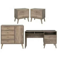 Home Square 4-Piece Set With 2 Modern Nightstands Computer Desk & 4-Drawer Chest