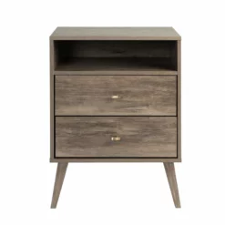 Home Square 4-Piece Set With 2 Tall Nightstands Computer Desk & 4-Drawer Chest -CYMAX Sales 2463771 10 L