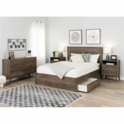 Home Square 4-Piece Set With 2 Tall Nightstands Computer Desk & 4-Drawer Chest -CYMAX Sales 2463771 5 L