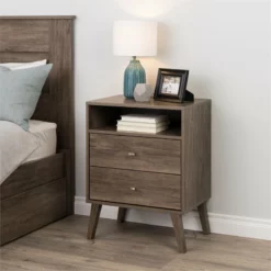 Home Square 4-Piece Set With 2 Tall Nightstands Computer Desk & 4-Drawer Chest -CYMAX Sales 2463771 8 L